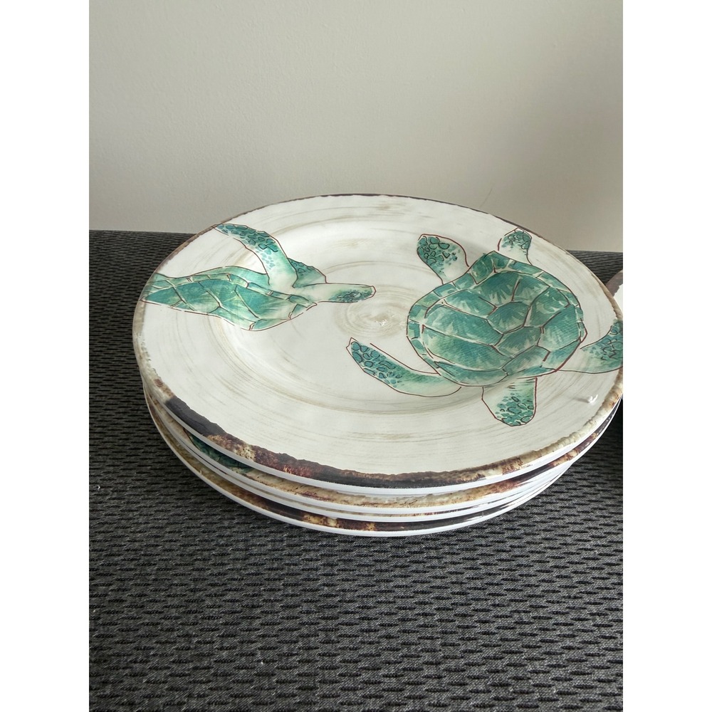 Tommy Bahama Melamine Sea Turtle Plate Set 5 Piece Green Coastal Outdoor Dining - Picture 4 of 8